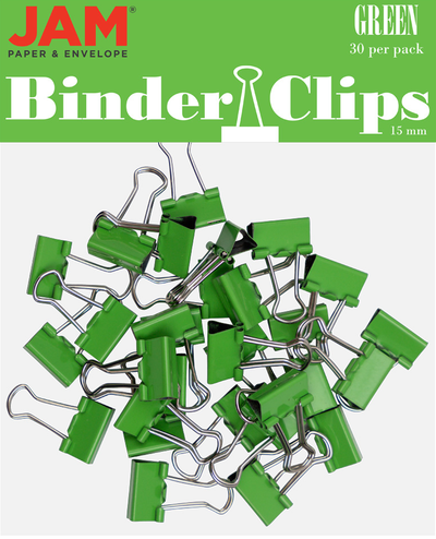 Green X-Small 15mm Binder Clips - 30 Pack