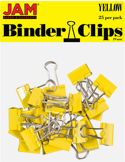 Yellow Small 19mm Binder Clips - 25 Pack