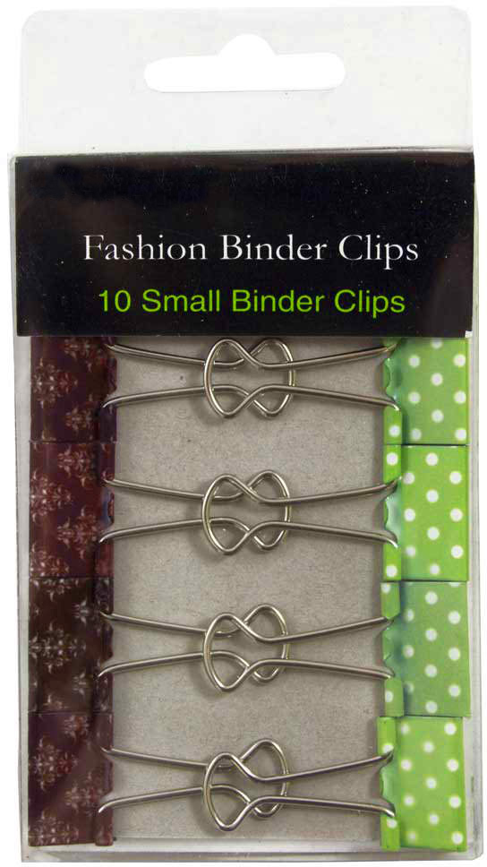 Green/White Polka Dot and Dark Brown Damask Small 19mm Binder Clips - 10 Pack