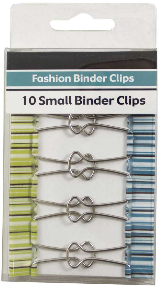 Green and Blue with Brown and White Stripes Small 19mm Binder Clips - 10 Pack