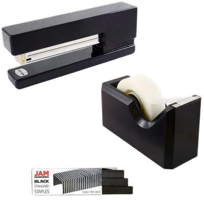 Black Office Set (Stapler, Tape Dispenser, and Staples)