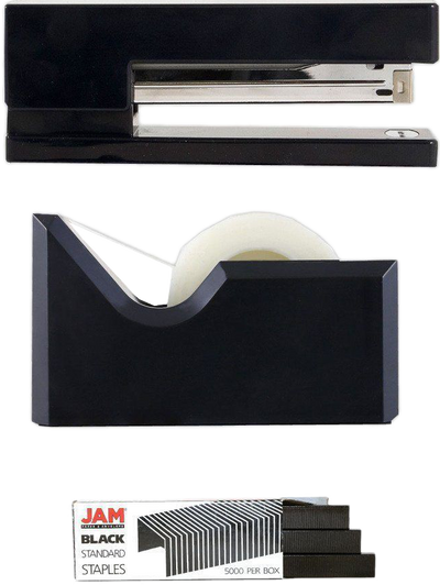 Black Office Set (Stapler, Tape Dispenser, and Staples)