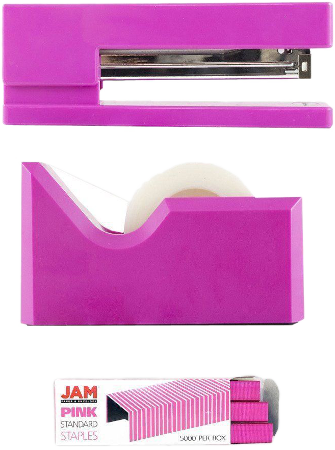 Fuchsia Pink Office Set (Stapler, Tape Dispenser, and Black Staples)