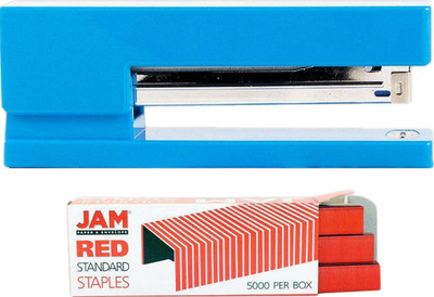 Blue Stapler and Red Staples Set
