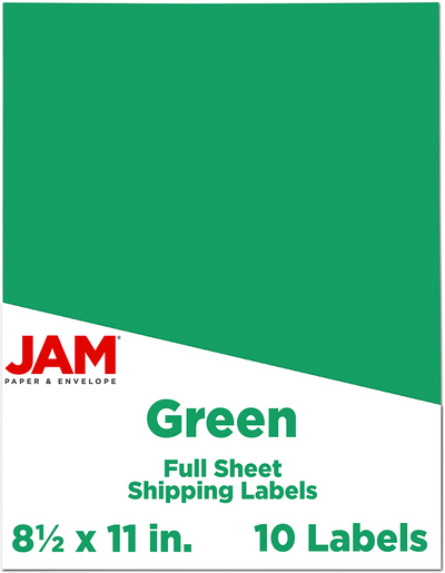 Green 8 1/2 x 11 Full Sheet Shipping Labels