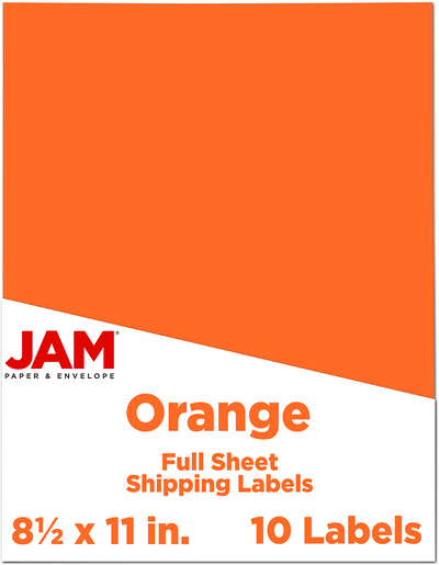 Orange 8 1/2 x 11 Full Sheet Shipping Labels