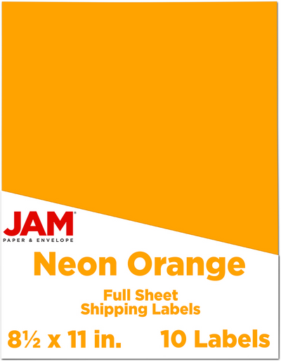 Neon Orange 8 1/2 x 11 Full Sheet Shipping Labels