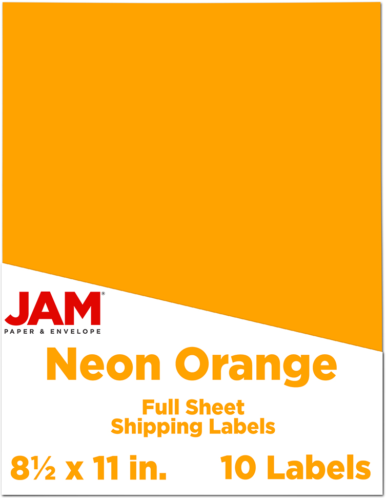 Neon Orange 8 1/2 x 11 Full Sheet Shipping Labels