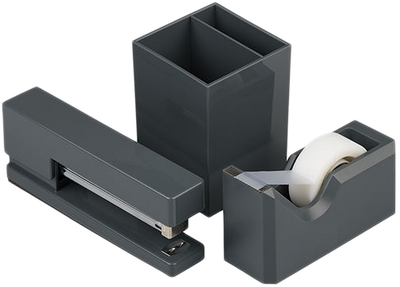 Gray Office Desk Set (Stapler, Tape Dispenser, and Pen Holder)