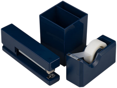 Navy Blue Office Desk Set (Stapler, Tape Dispenser, and Pen Holder)