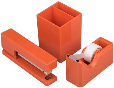 Orange Office Desk Set (Stapler, Tape Dispenser, and Pen Holder)