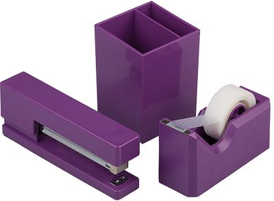 Purple Office Desk Set (Stapler, Tape Dispenser, and Pen Holder)