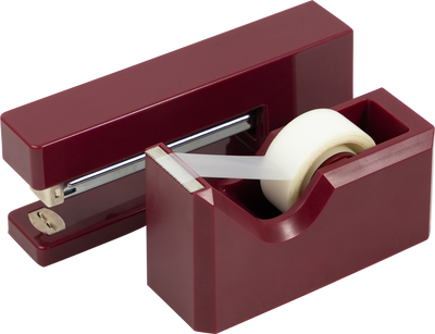 Burgundy Stapler and Tape Dispenser Desk Set