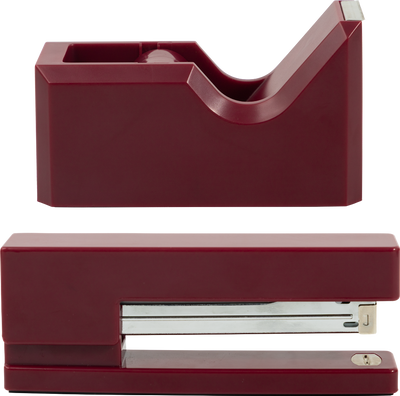 Burgundy Stapler and Tape Dispenser Desk Set