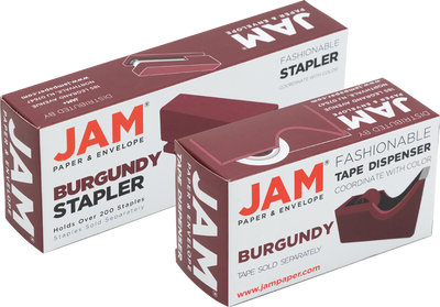 Burgundy Stapler and Tape Dispenser Desk Set
