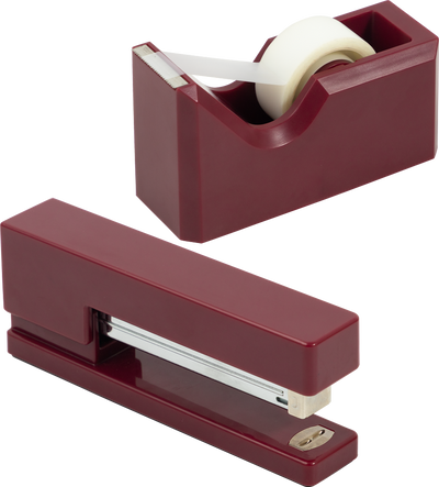 Burgundy Stapler and Tape Dispenser Desk Set