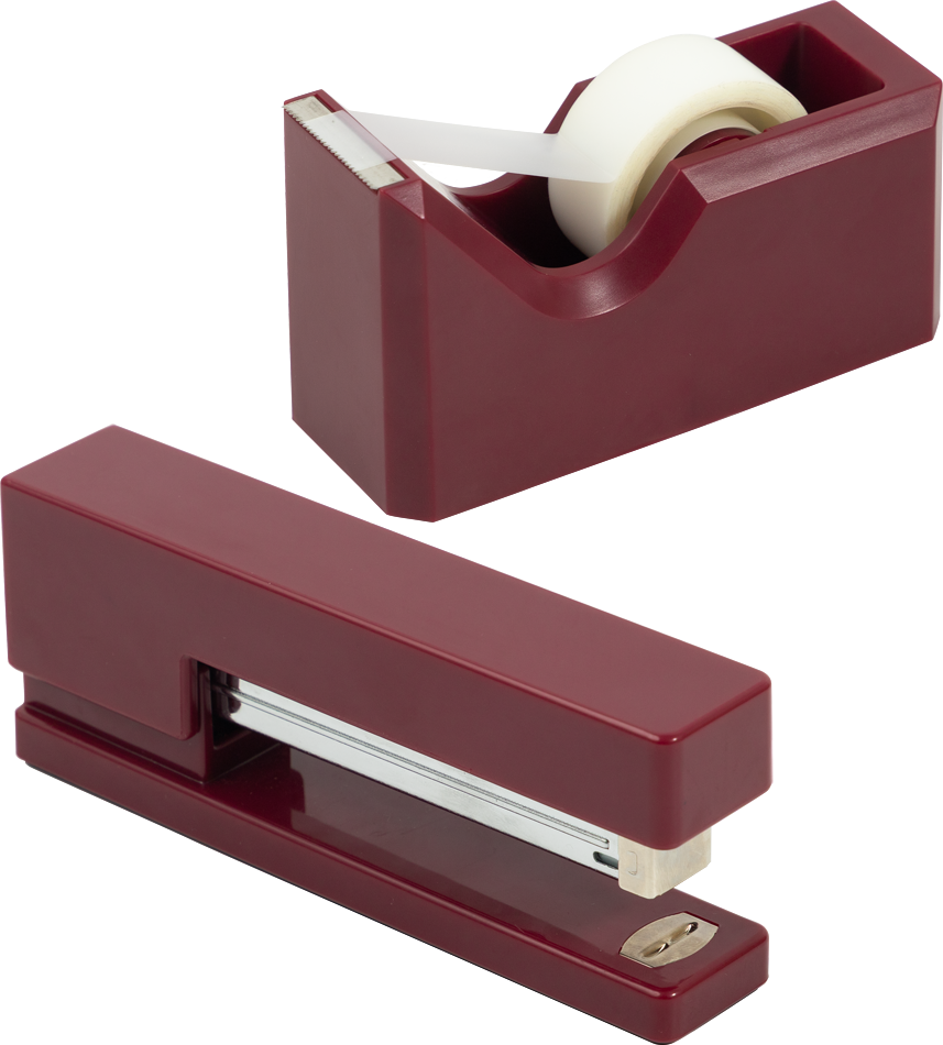 Burgundy Stapler and Tape Dispenser Desk Set
