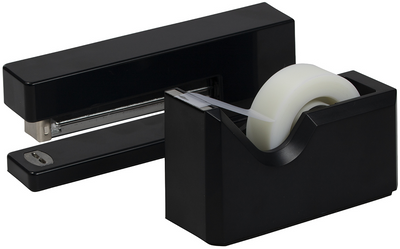 Black Stapler and Tape Dispenser Desk Set