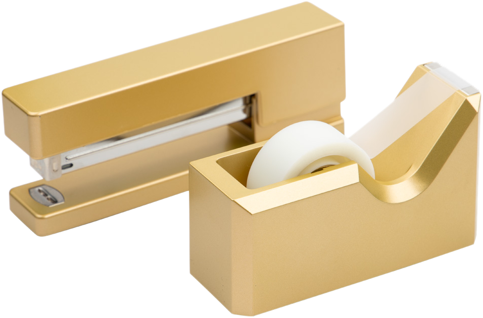 Gold Stapler and Tape Dispenser Desk Set