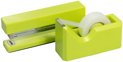 Lime Green Stapler and Tape Dispenser Desk Set
