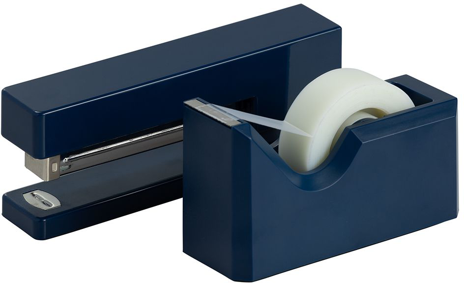 Navy Blue Stapler and Tape Dispenser Desk Set