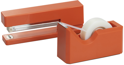 Orange Stapler and Tape Dispenser Desk Set