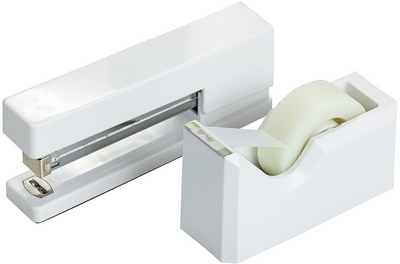 White Stapler and Tape Dispenser Desk Set