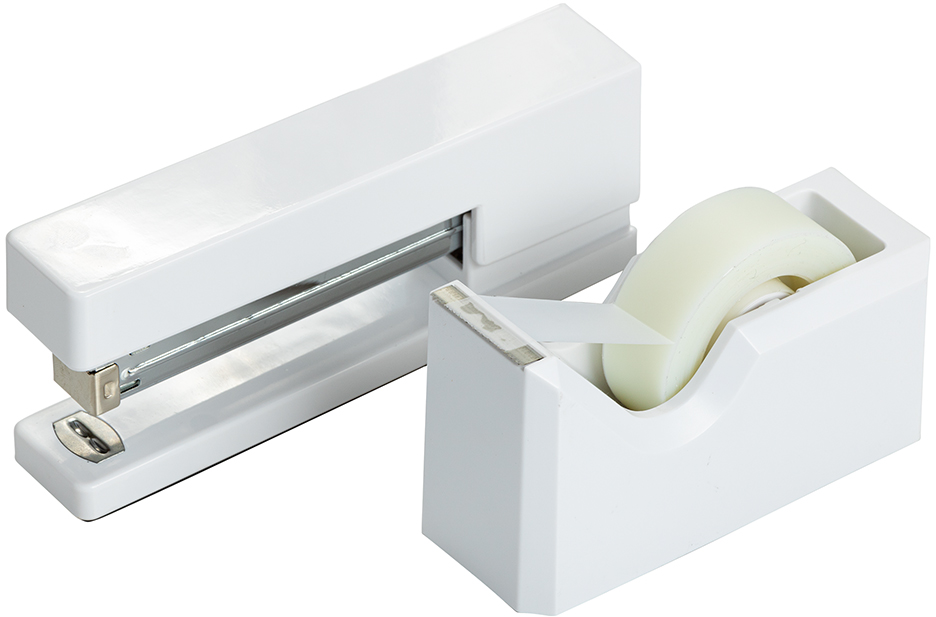 White Stapler and Tape Dispenser Desk Set