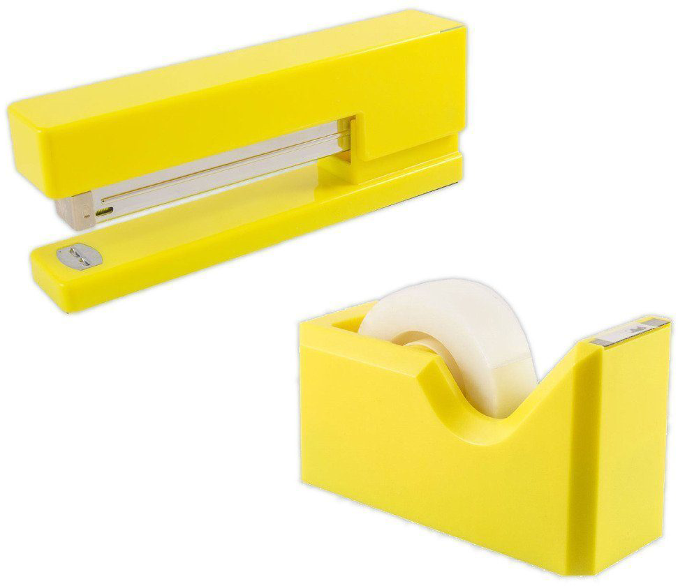 Yellow Stapler and Tape Dispenser Desk Set