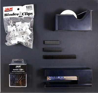 Black Office Starter Set (Paper Clips, Tape Dispenser, Stapler, Staples, and White Binder Clips)
