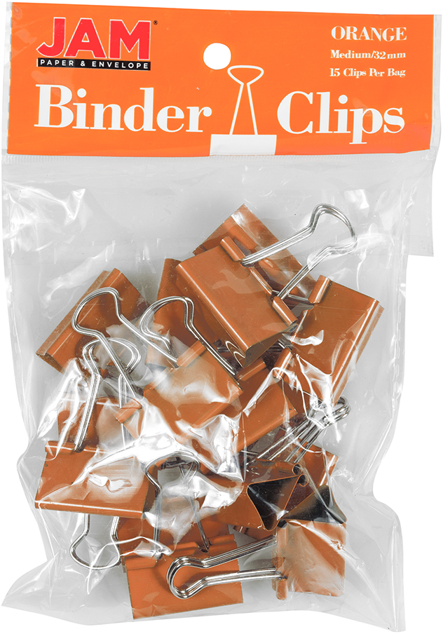 Orange Medium 32mm Binder Clips - 15 Pack