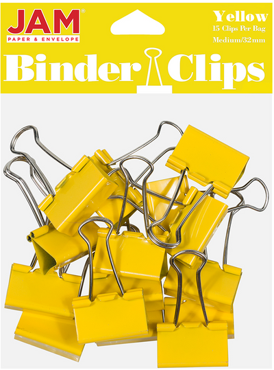 Yellow Medium 32mm Binder Clips - 15 Pack
