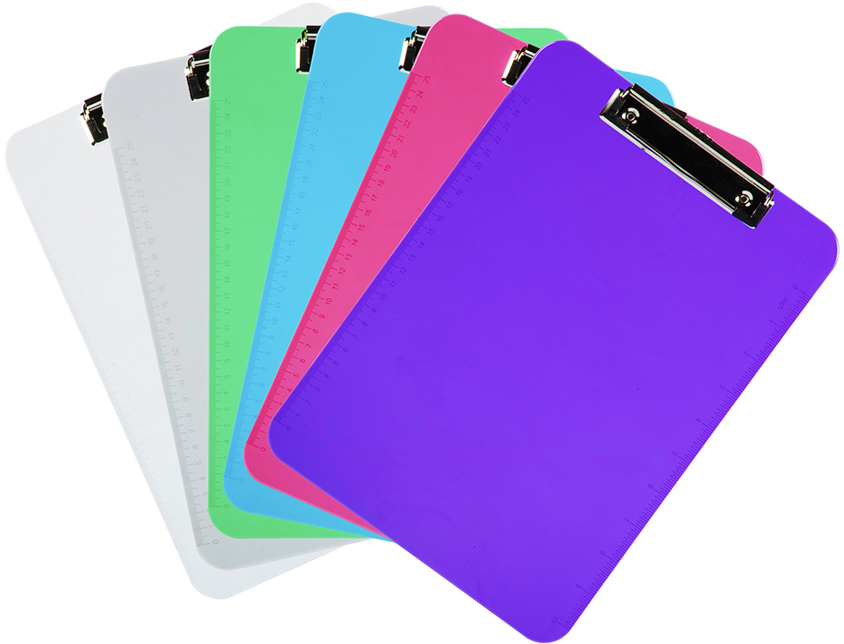 Assorted 9 x 13 Plastic Clipboards - 6 Pack