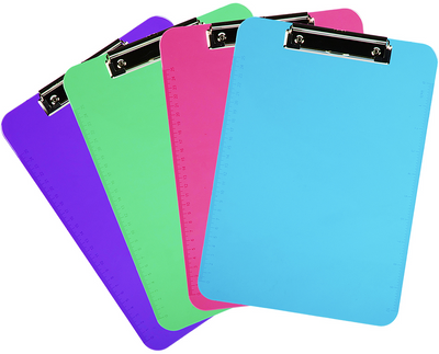 Assorted Fashion 9 x 13 Plastic Clipboards - 4 Pack