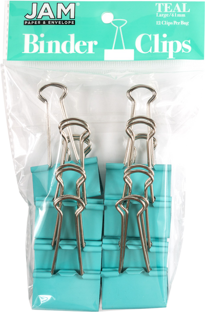 Teal Large 41mm Binder Clips - 12 Pack