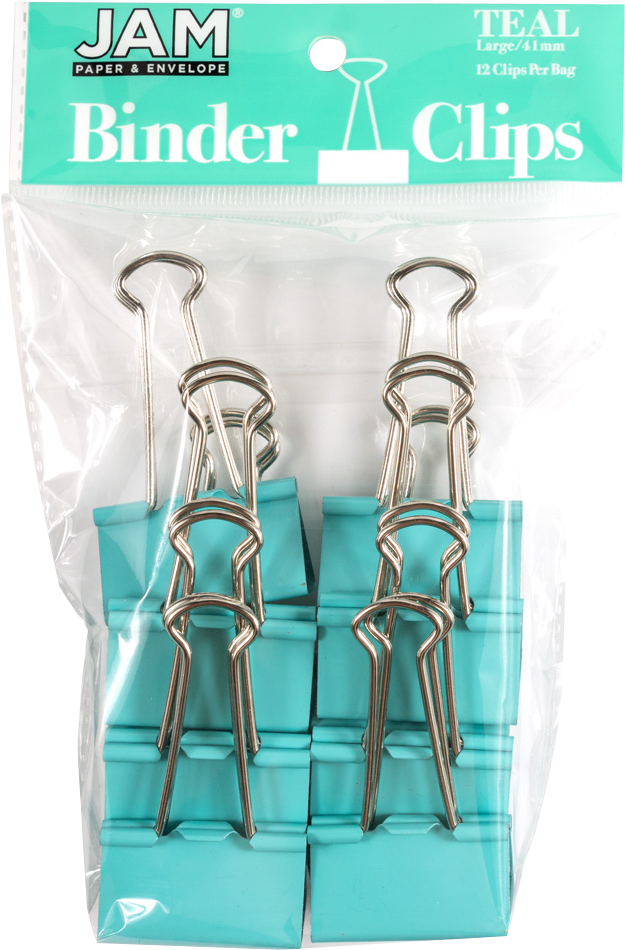 Teal Large 41mm Binder Clips - 12 Pack