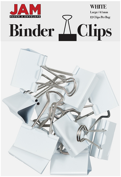 White Large 41mm Binder Clips - 12 Pack