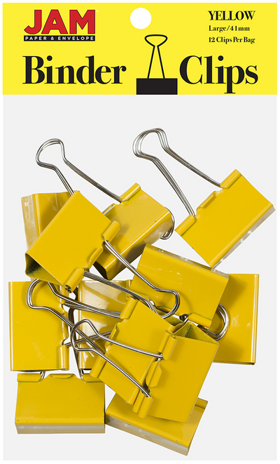 Yellow Large 41mm Binder Clips - 12 Pack