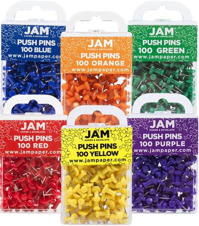 Primary Assorted Standard Pushpins - 6 Packs of 100
