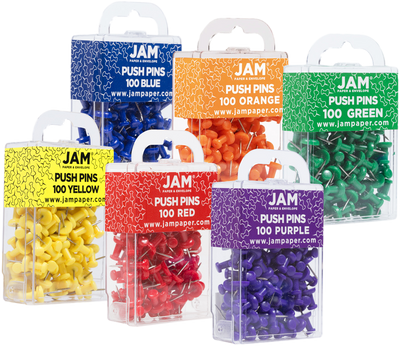 Primary Assorted Standard Pushpins - 6 Packs of 100