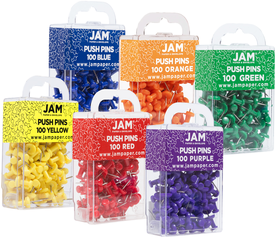 Primary Assorted Standard Pushpins - 6 Packs of 100