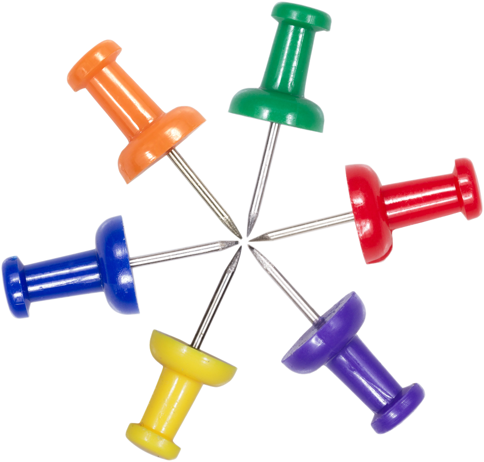 Primary Assorted Standard Pushpins - 6 Packs of 100