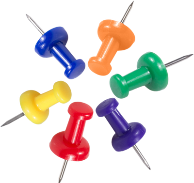 Primary Assorted Standard Pushpins - 6 Packs of 100