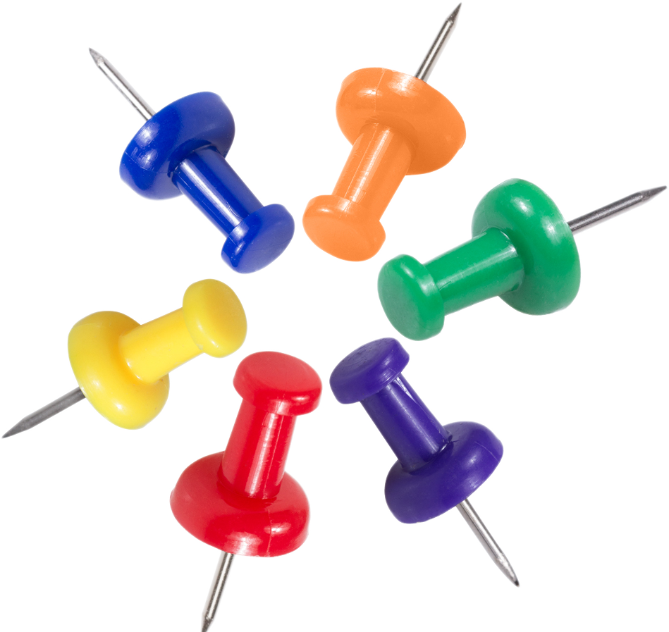 Primary Assorted Standard Pushpins - 6 Packs of 100