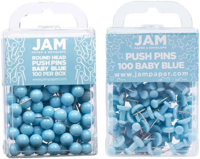 Baby Blue Round & Standard Pushpins - 2 Packs of 100