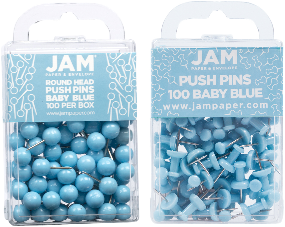 Baby Blue Round & Standard Pushpins - 2 Packs of 100