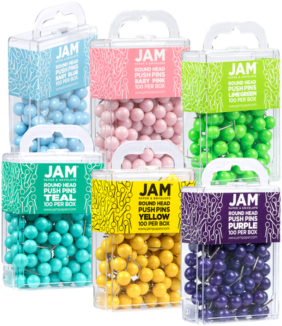 Fashion Assorted Round Pushpins - 6 Packs of 100