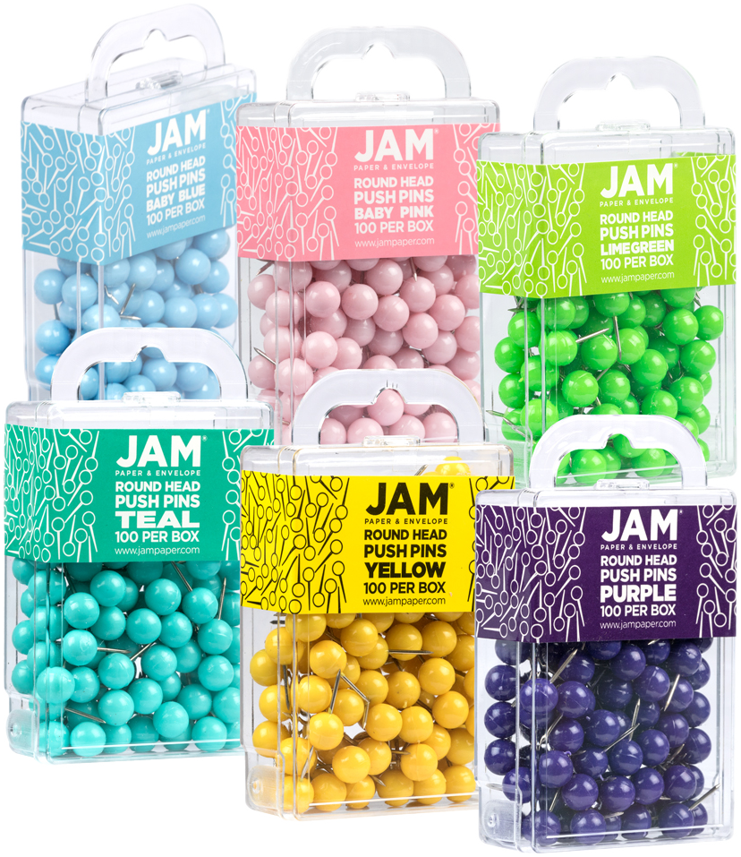 Fashion Assorted Round Pushpins - 6 Packs of 100