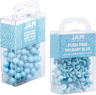 Baby Blue Round & Standard Pushpins - 2 Packs of 100