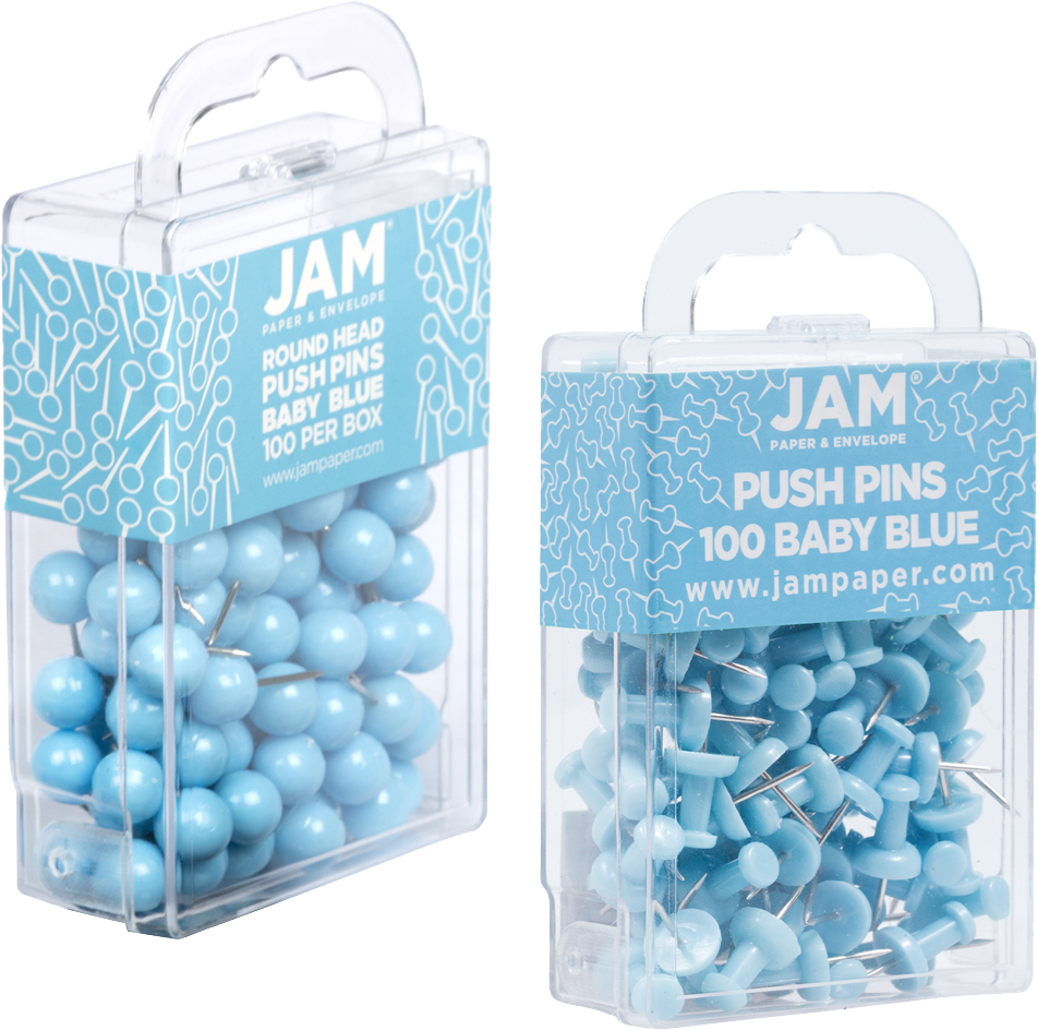 Baby Blue Round & Standard Pushpins - 2 Packs of 100